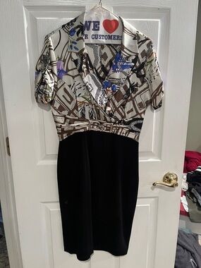 Cache Cream and Black Floral-Pattern Midi Dress